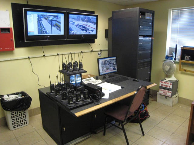 Oficina, escritorio y monitores de vídeo