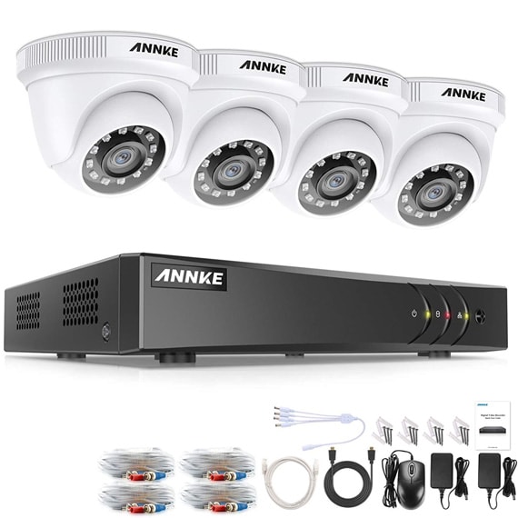 Sistema de vigilancia con cables, cámaras y videograbador